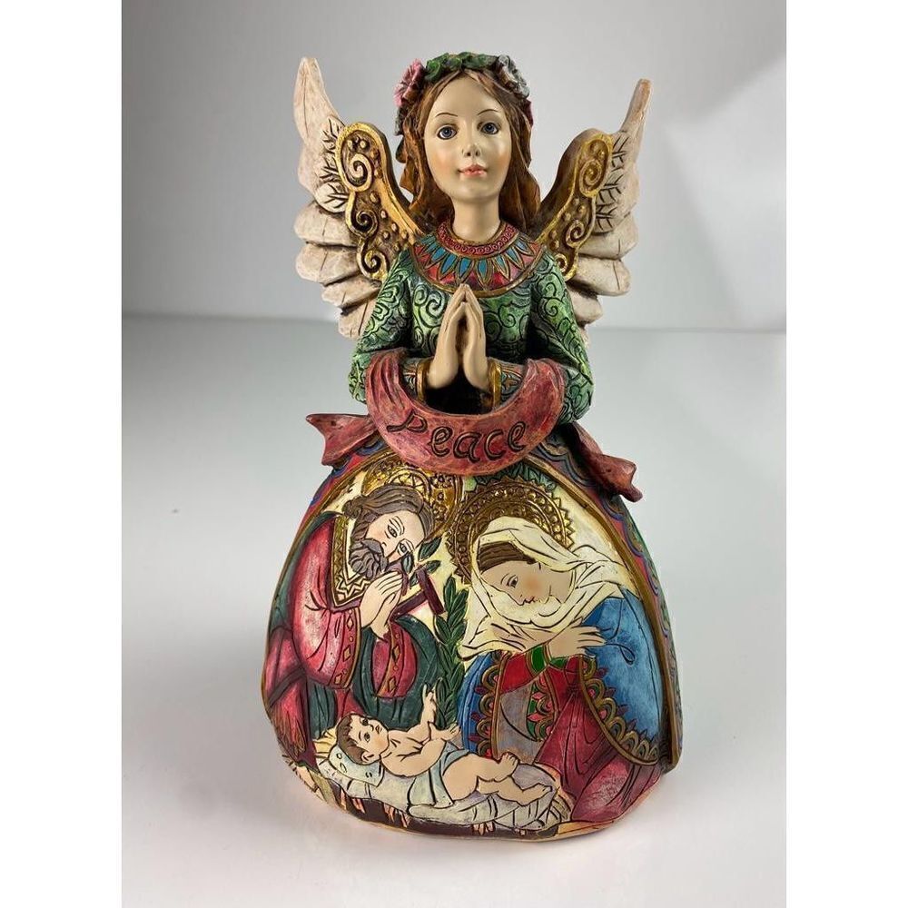 2005 Roman Inc Christmas Angel Wings Figurine Statue Peace Jesus Mary Portrait C